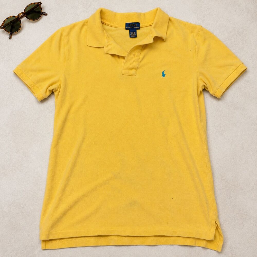 Polo Ralph Lauren Boys L 14-16 Yellow Cotton Pique Polo Shirt Blue Pony